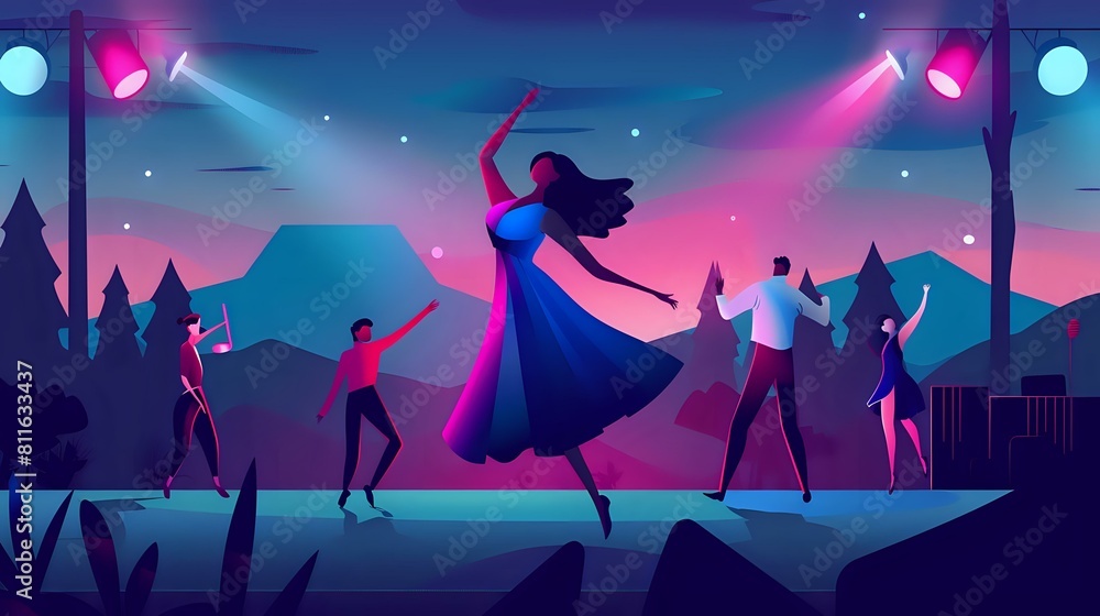 Elegant atmosphere of vibrant ballroom dancing captured in a woman's sparkling eyes Elegant atmosphere of vibrant ballroom dancing captured in a woman's sparkling eyes