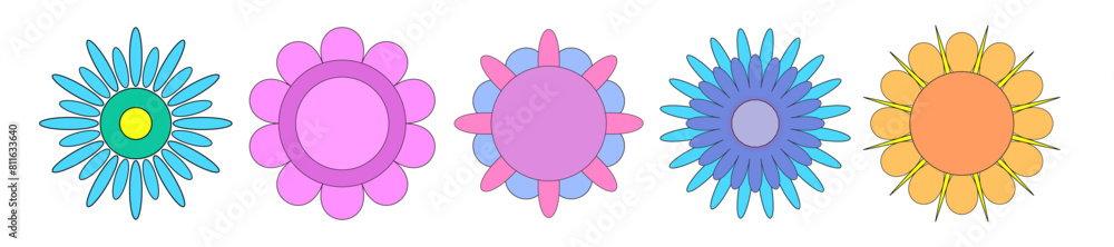 set of simple flat flower icons in bright colors. set of simple flat flower icons in bright colors.