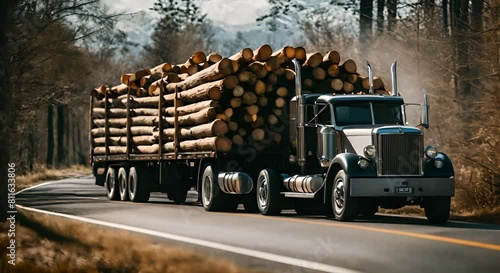 Truck transporting tree trunks. photo