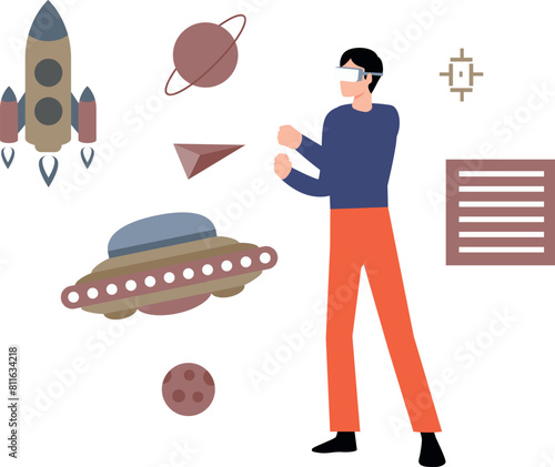 Boy is in space wearing VR.