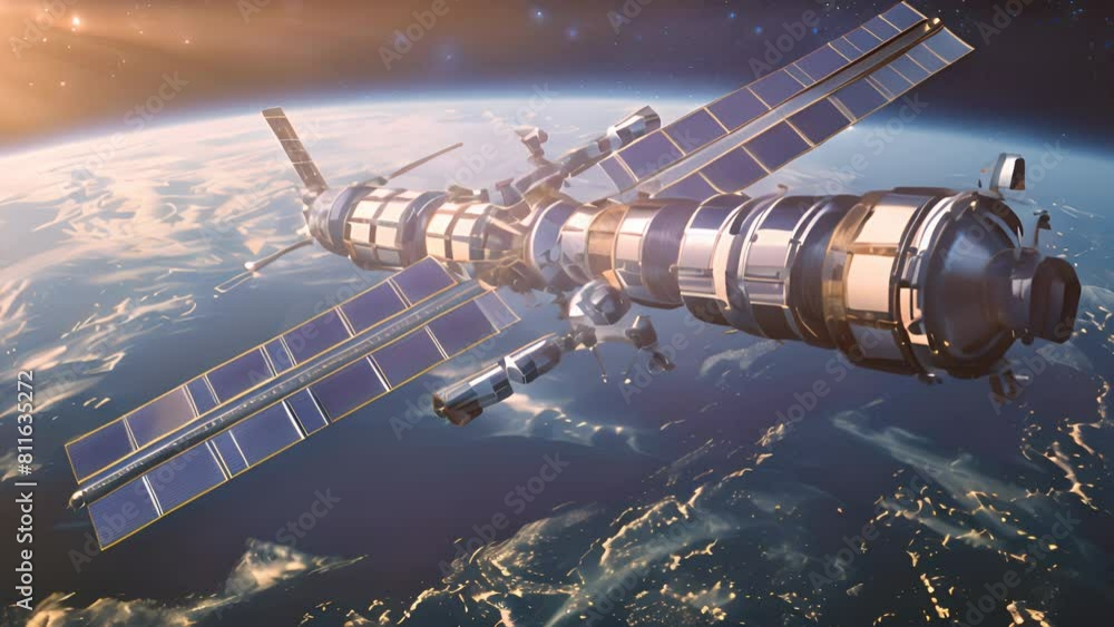 Close up of a space station module in orbit, future of human space habitation Close up of a space station module in orbit, future of human space habitation