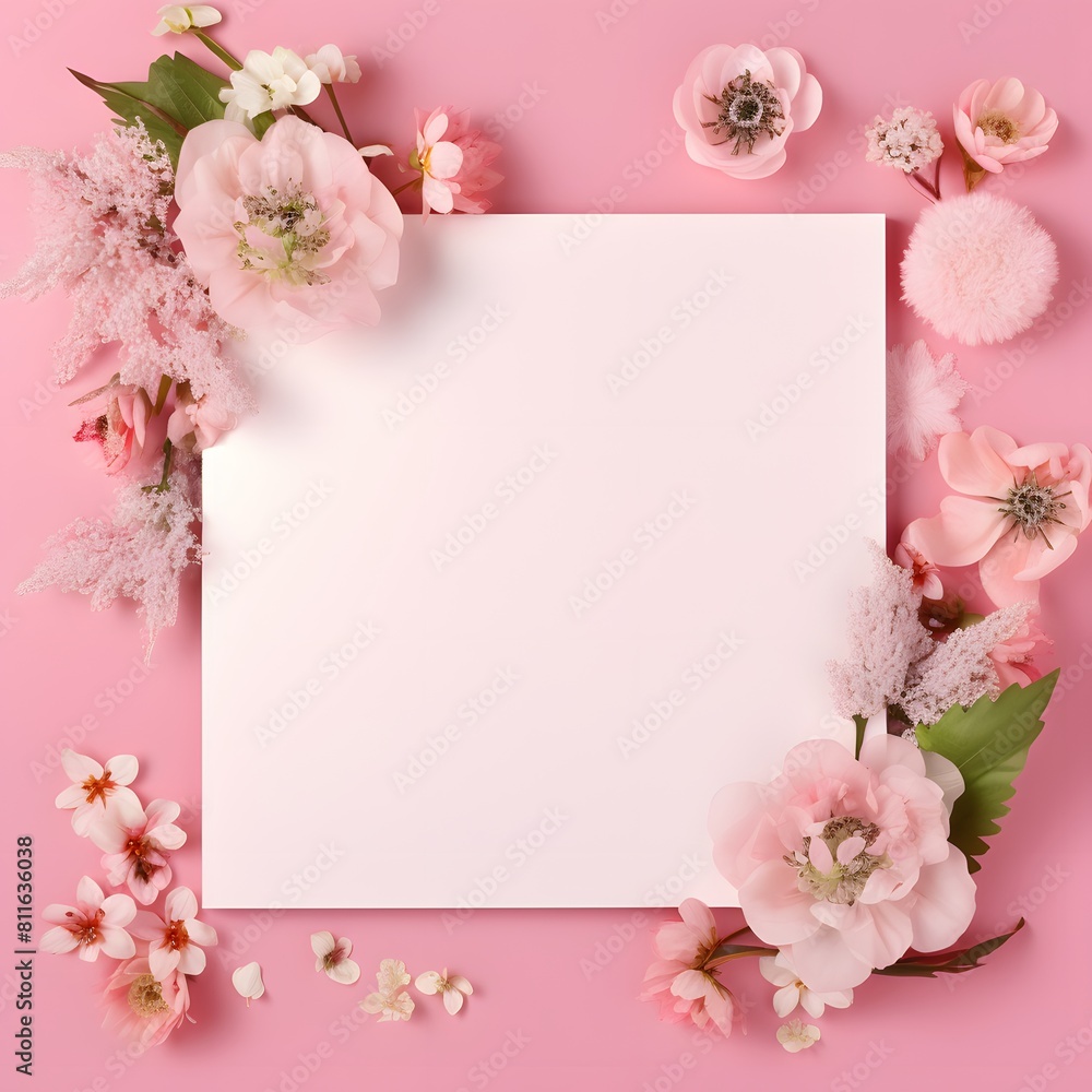 Pink background with flowers. Generative AI. Pink background with flowers. Generative AI.