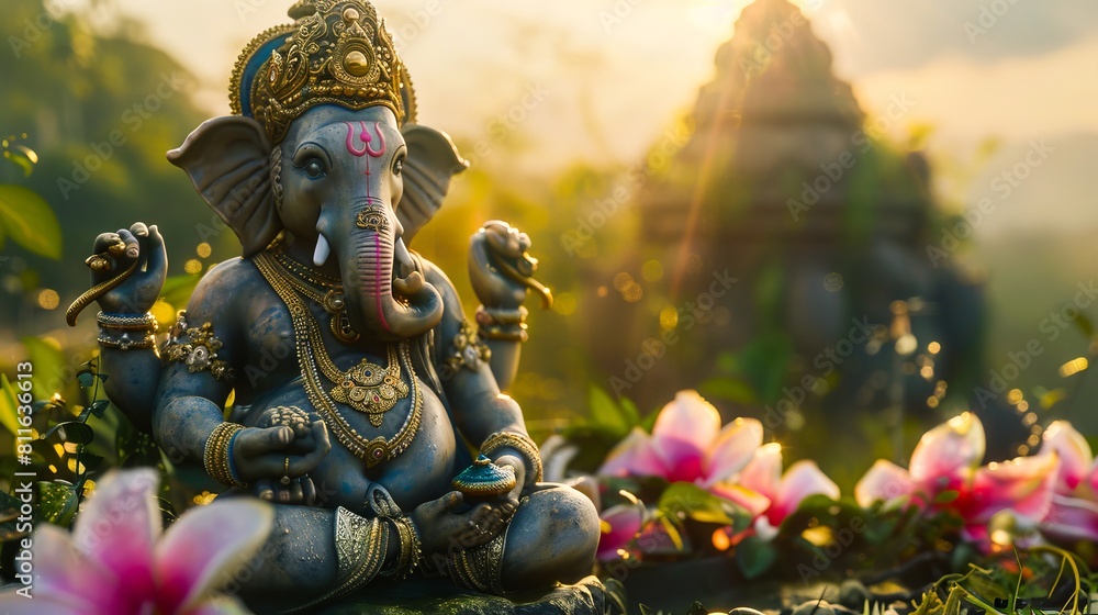 Ganesh statue in the middle of flowers. Ganesh statue in the middle of flowers.