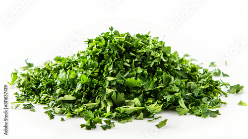 Heap of dry parsley on white background
