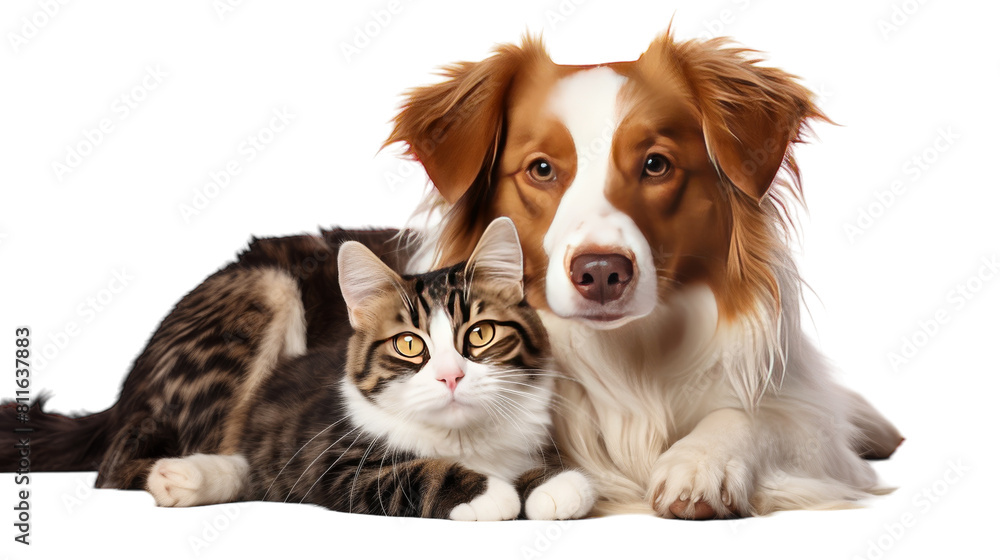 Cheerful Dog and Cat on Transparent Background.