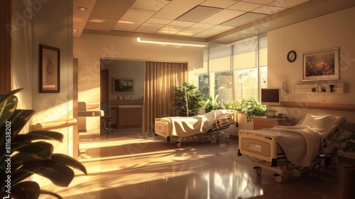 Realismstyle digital painting of a palliative care ward photo