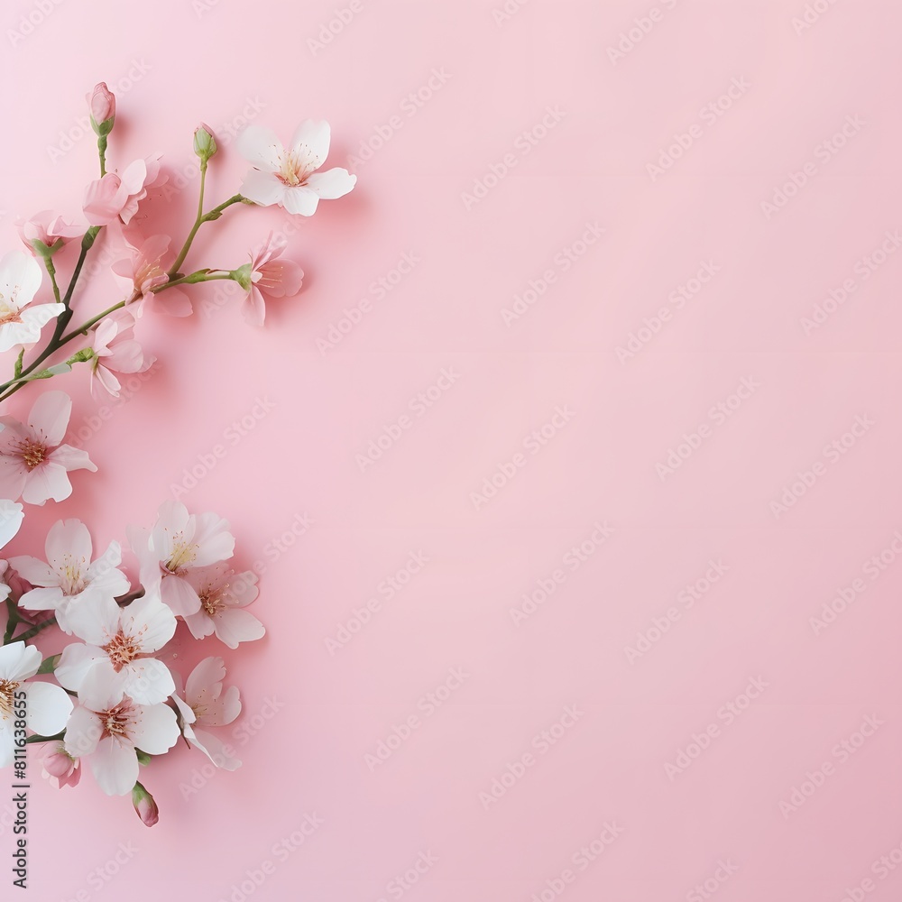 Pink background with flowers. Generative AI.