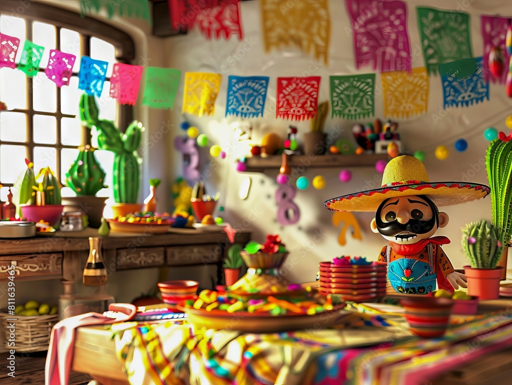 Obraz premium A mexican themed room with a toy and cactus.