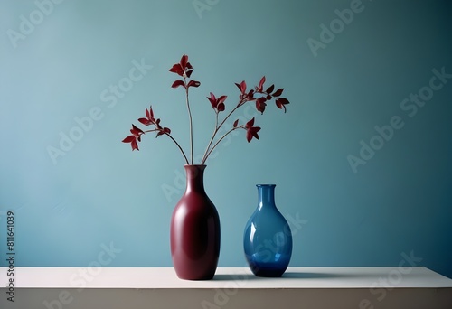 Clean Aesthetic Scandinavian style table with decorations. Zen. Spiritual Vase and flowers. Art, tone on tone. Modern interior. 