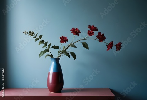 Clean Aesthetic Scandinavian style table with decorations. Zen. Spiritual Vase and flowers. Art, tone on tone. Modern interior. 