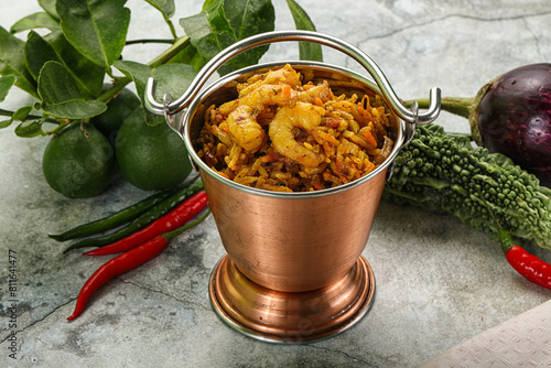 Indian cuisine - briani with prawns photo