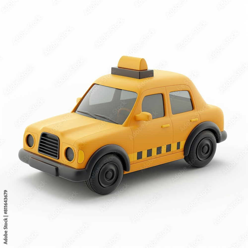 Obraz premium Cute Taxi Cartoon Clay Illustration, 3D Icon, Isolated on white background