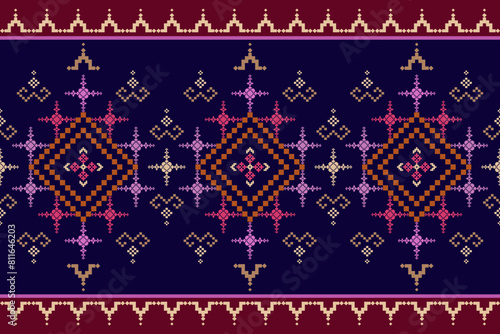 Beautiful vintage cross stitch traditional ethnic pattern.floral pixel art embroidery. Elegance background abstract Aztec beautiful seamless pattern for fabric,cloth,dress,carpet,curtain,sarong,batik.