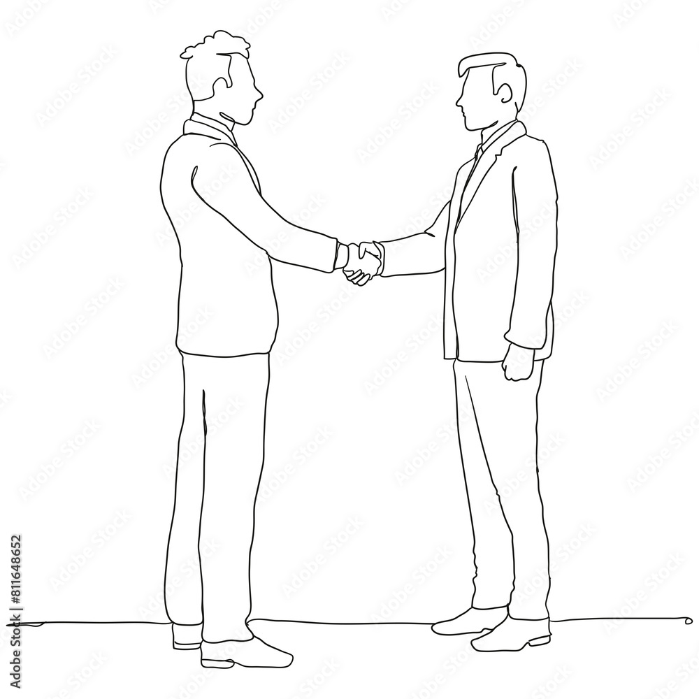 One line drawing Deal between two businessmen. Handshake of two men. Partnership