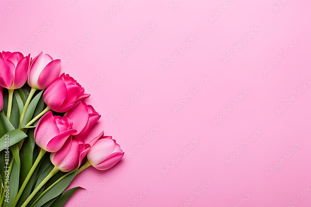 Fototapeta premium 3D render happy Mother's Day banner with copy space. Celebrating Mother's Day with, heart and flowers DESIGN. 
