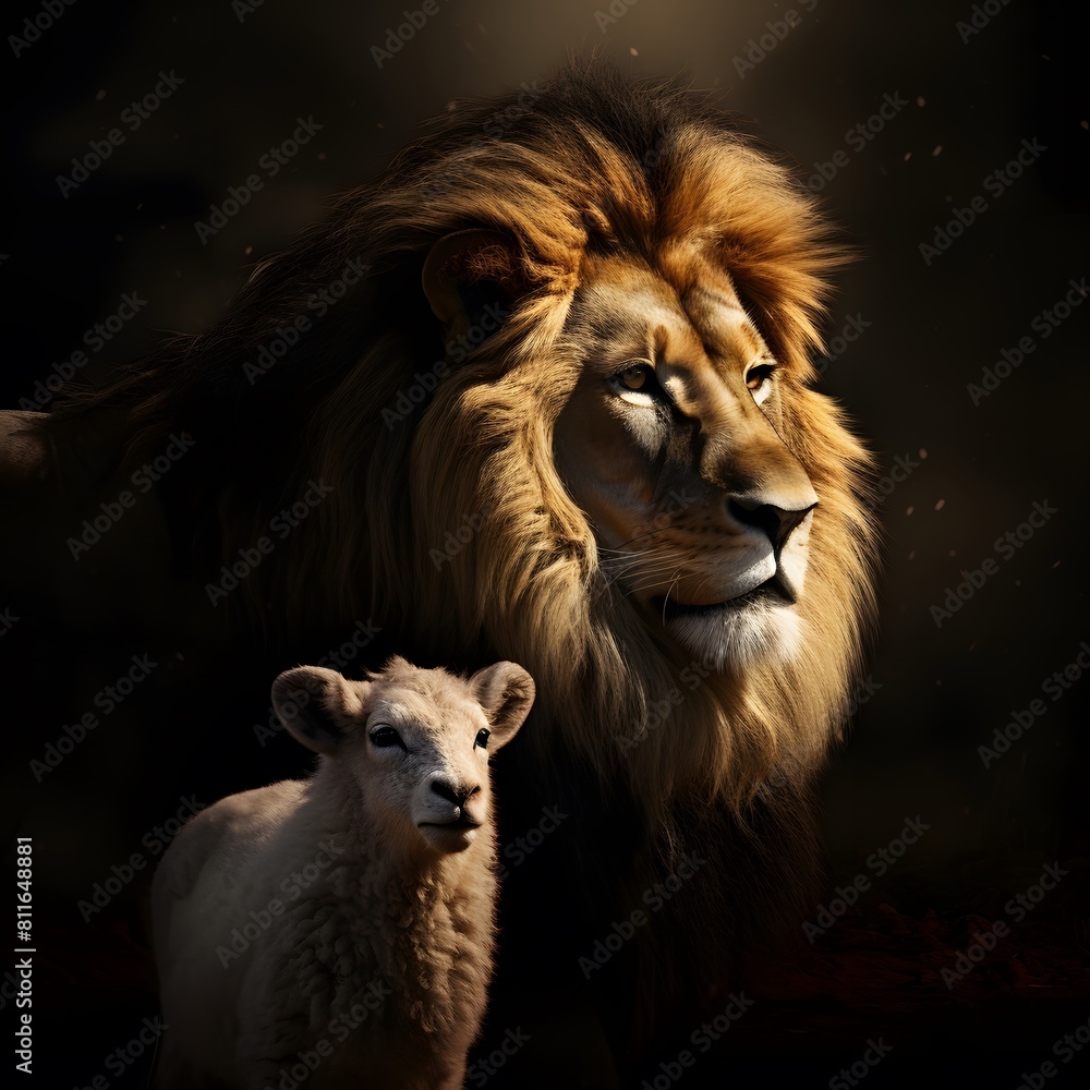 Lion with lamb together. Generative AI. Lion with lamb together. Generative AI.