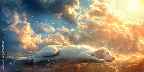 Sleeping Dog on Heavenly Cloud: Pet Memorial, sleeping dog on a cloud heaven for dogs, photo