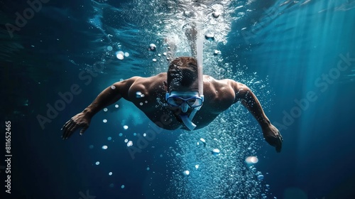 White  man practicing diving sport  person is focused and enjoying the sport  sports photography  generative ai