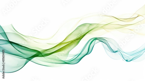 Green and blue wavy line art on a white background with minimalistic design features soft green lines with subtle yellow accents © Jabrix