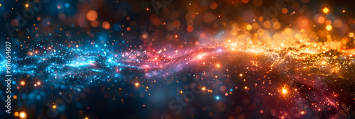 Vibrant light particles moving in space,
Galaxy with stars and space dust in the universe galaxy 2d illustration
 photo