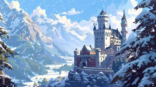 Majestic castle by a river on a bright sunny day surrounded by lush greenery
Seamless looping 4k time-lapse virtual video animation background. Generated AI photo