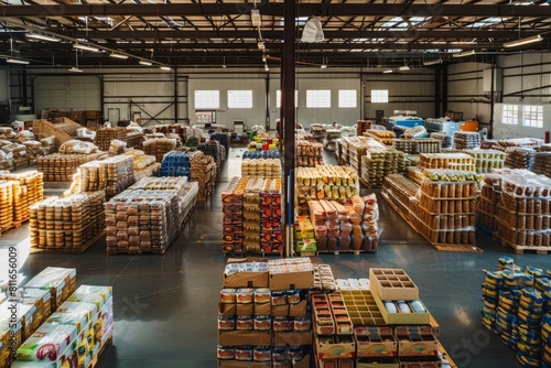A huge warehouse packed with numerous boxes stacked on shelves, creating a busy storage space