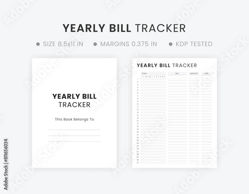 Printable Yearly Bill Tracker Template, Bill Payment Checklist Notebook, Bill Organizer, Finance Planner 