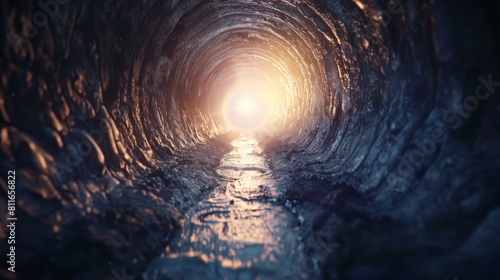 Sewer tunnel with water flowing through it