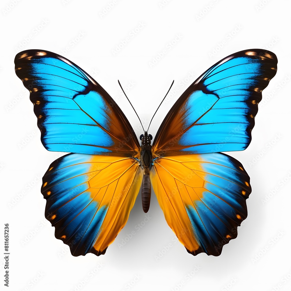 Beautiful blue yellow butterfly. Generative AI. Beautiful blue yellow butterfly. Generative AI.