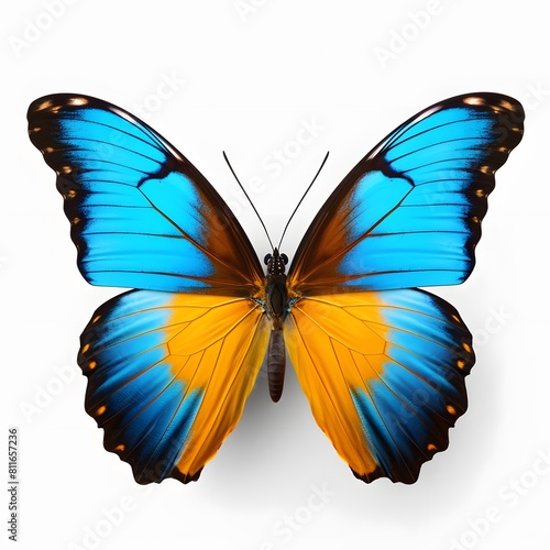 Beautiful blue yellow butterfly. Generative AI.