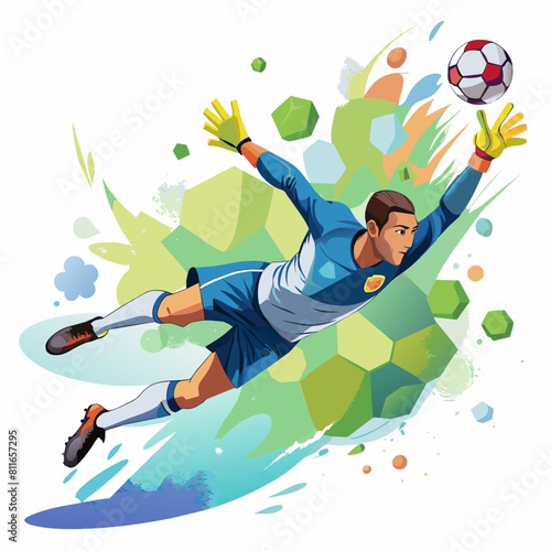 football Player jumps for the ball. splash of watercolors. vector realistic illustration of paints