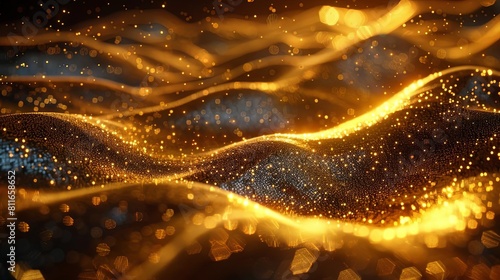 Abstract glowing background with golden particles. © PinkPearly