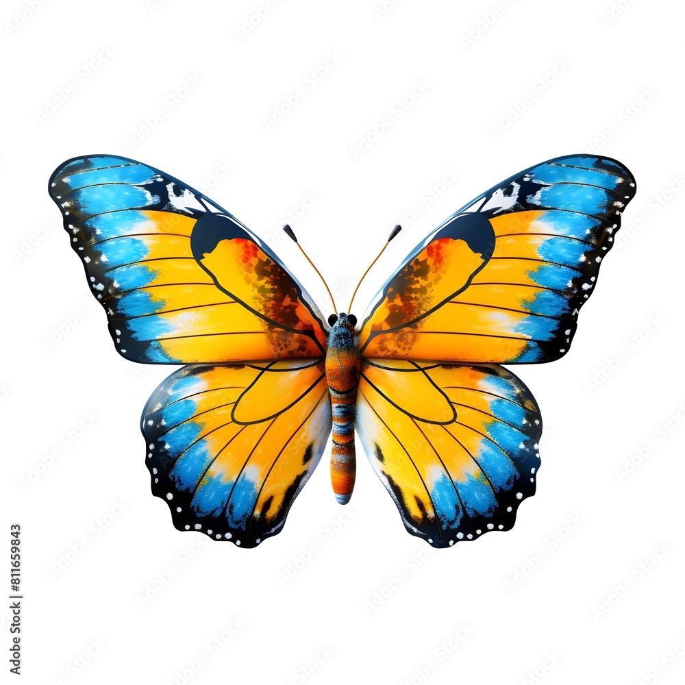 Obraz premium Beautiful blue yellow butterfly. Generative AI.
