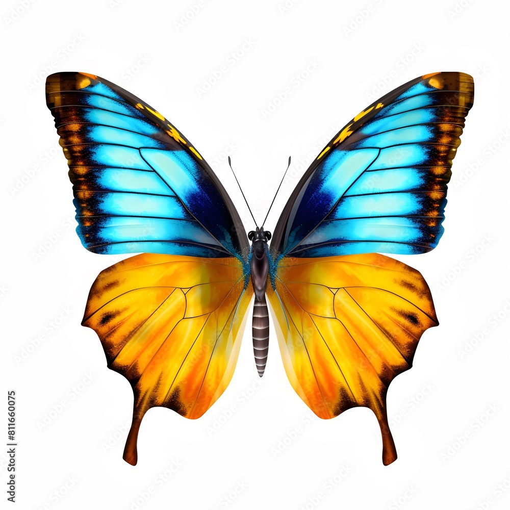 Beautiful blue yellow butterfly. Generative AI. Beautiful blue yellow butterfly. Generative AI.