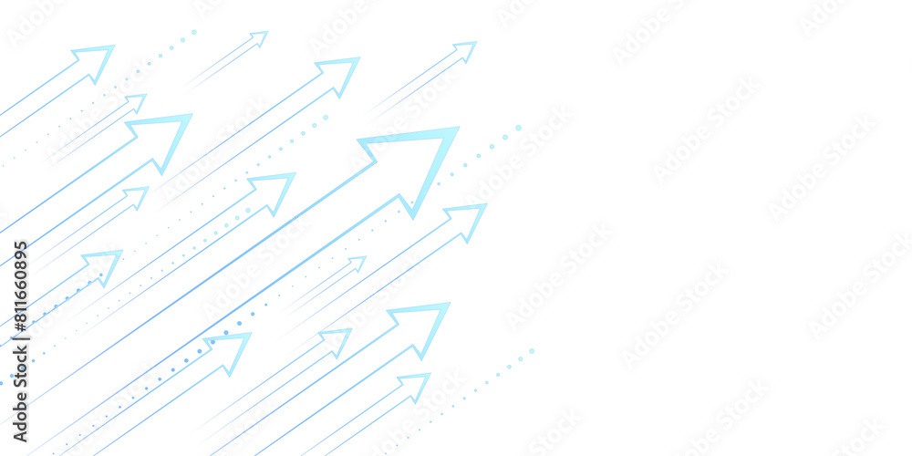 A dynamic design featuring light blue arrows ascending diagonally on a white background, presenting a concept of growth or progress