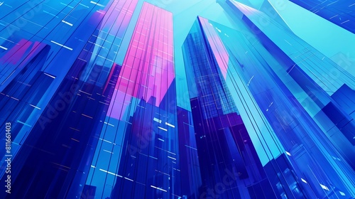 Striking skyscraper segment in blue light, showcasing elegant architecture and reflections.