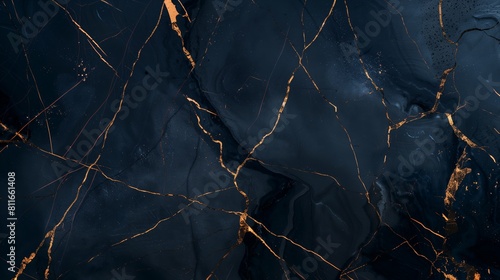 Black marble luxury, dark blue with gold streaks, full focus, website background, design template photo