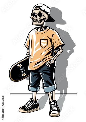 Skeleton with a Skateboard in his Hand