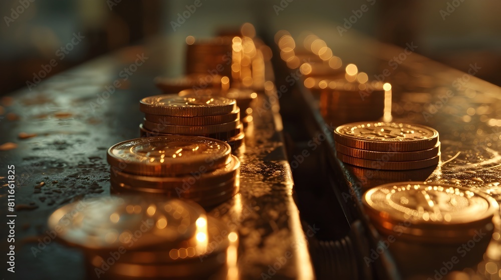 Stacks of gold coins representing wealth,prosperity,and financial success Stacks of gold coins representing wealth,prosperity,and financial success