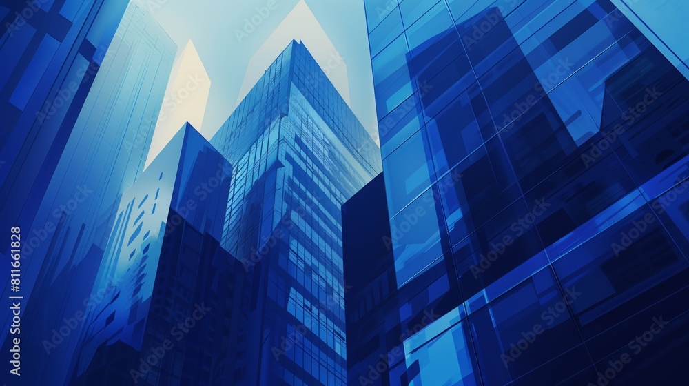 Bright blue-lit skyscraper with vivid reflections and simple architecture. Bright blue-lit skyscraper with vivid reflections and simple architecture.
