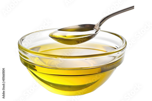 Vegetable cooking oil in glass bowl isolated on transparent background photo