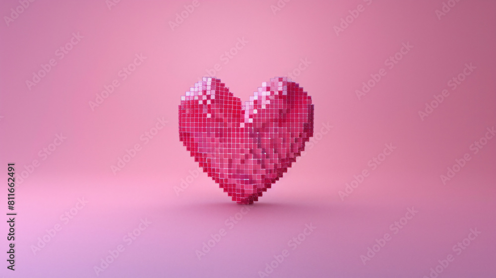 Like heart icon on a pink background. Pixel art 