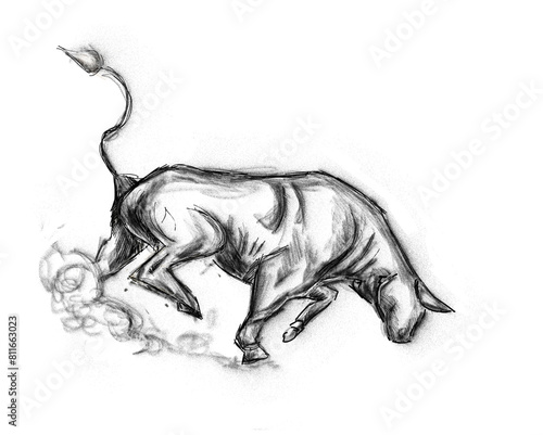 A pencil sketch of a bull in motion on a white background  conveying the concept of power or financial markets