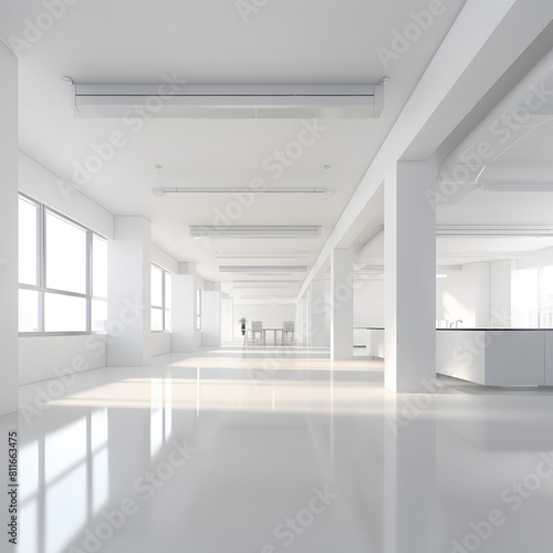 White open space office interior. Generative AI.