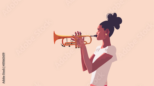 Young woman with trumpet character Vector illustration