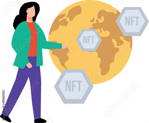 The girl is collecting NFTs around the world.