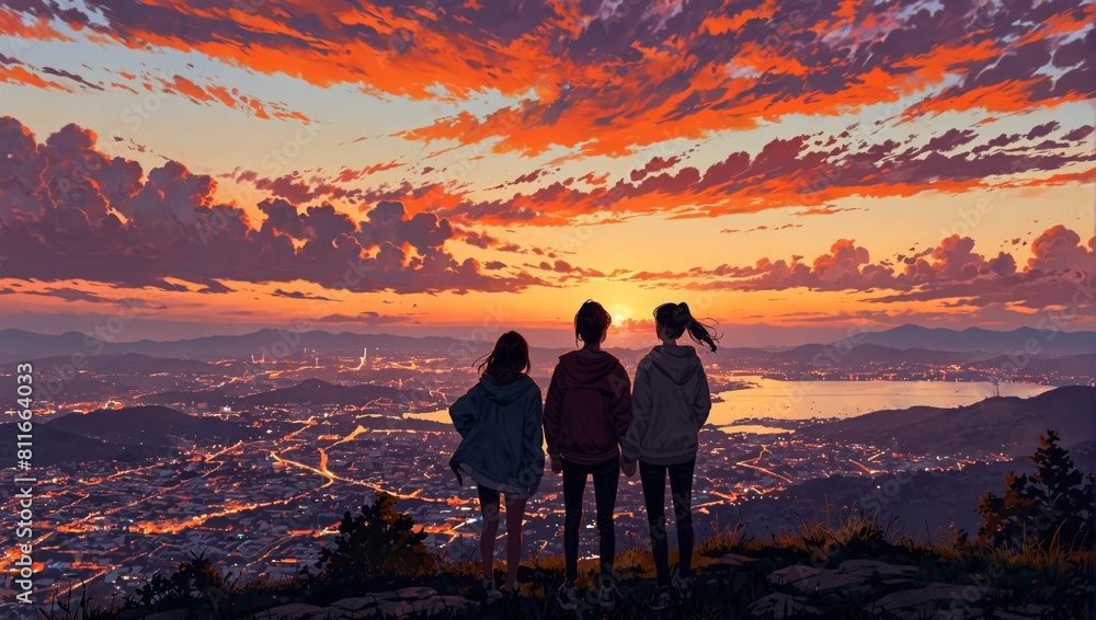 with friends watching the sunset