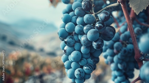 A close up of blue grapes on the vine. photo