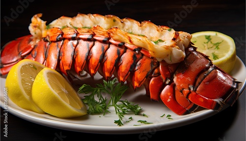 Lobster Thermidor, decadent French dish, lobster meat bathed in creamy, flavorful sauce photo