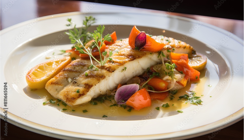 Sole meunière, French fish dish consisting of sole, floured and fried, and served with hot melted butter, lemon juice and parsley Sole meunière, French fish dish consisting of sole, floured and fried, and served with hot melted butter, lemon juice and parsley